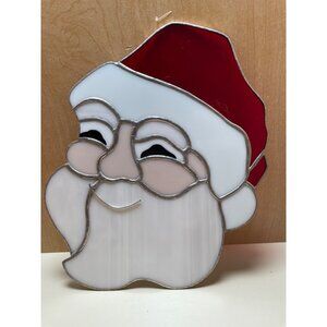 Stained Glass Santa Claus Head Window Hanging Decoration